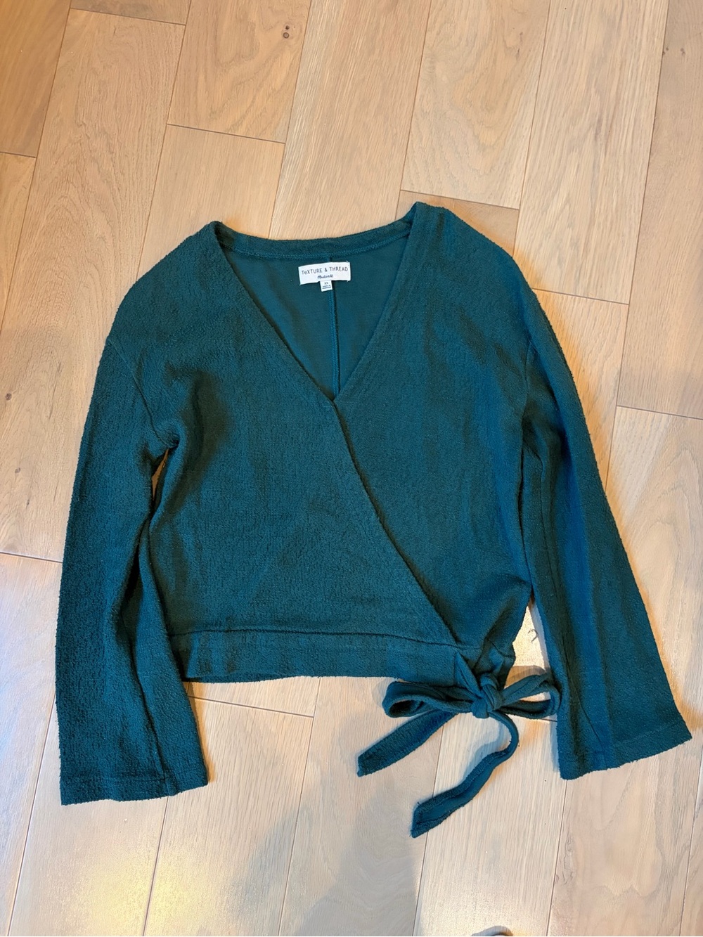 Madewell Texture & Thread Green Wrap Tie-Side V-Neck Sweater XS